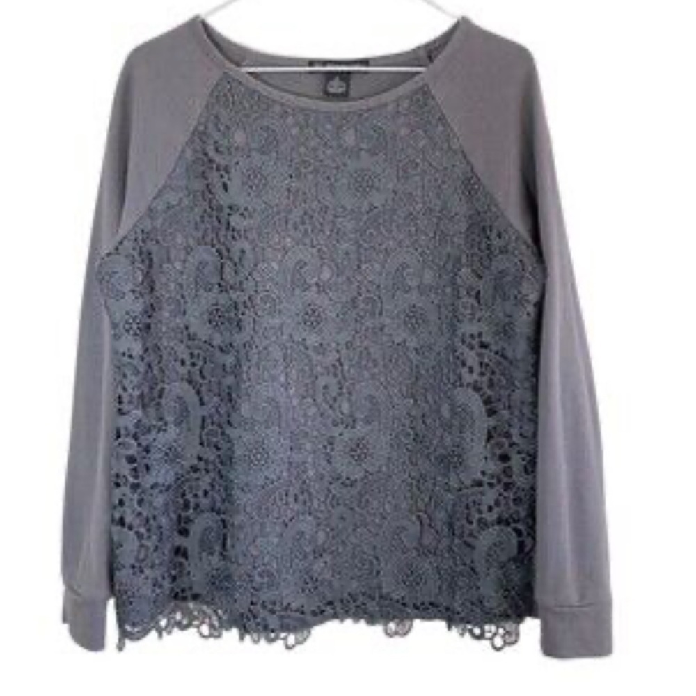 Adrianna Papell Gorgeous Floral Lace Overlay Boho Top Sweatshirt Size Large